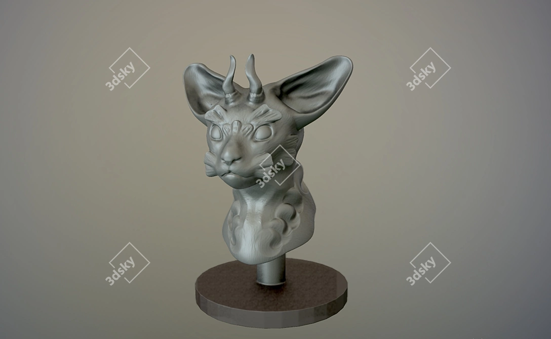 Elegant Feline Bust 3D model image 1