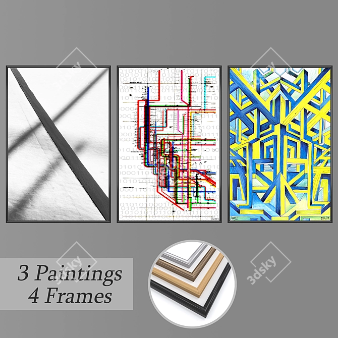 Elegant Trio: Wall Paintings Set 3D model image 1