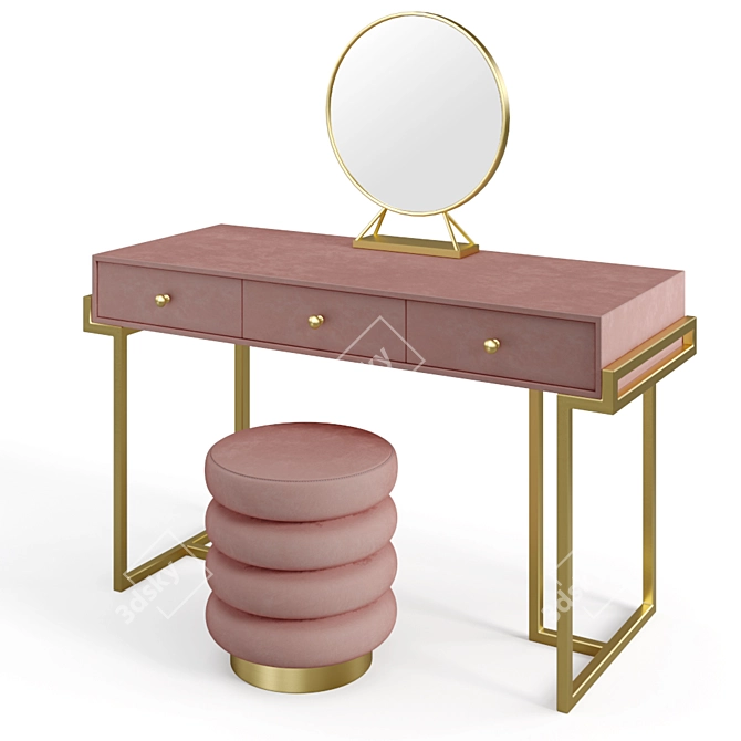 Blushing Beauty Vanity Set with Plush Ottoman 3D model image 2