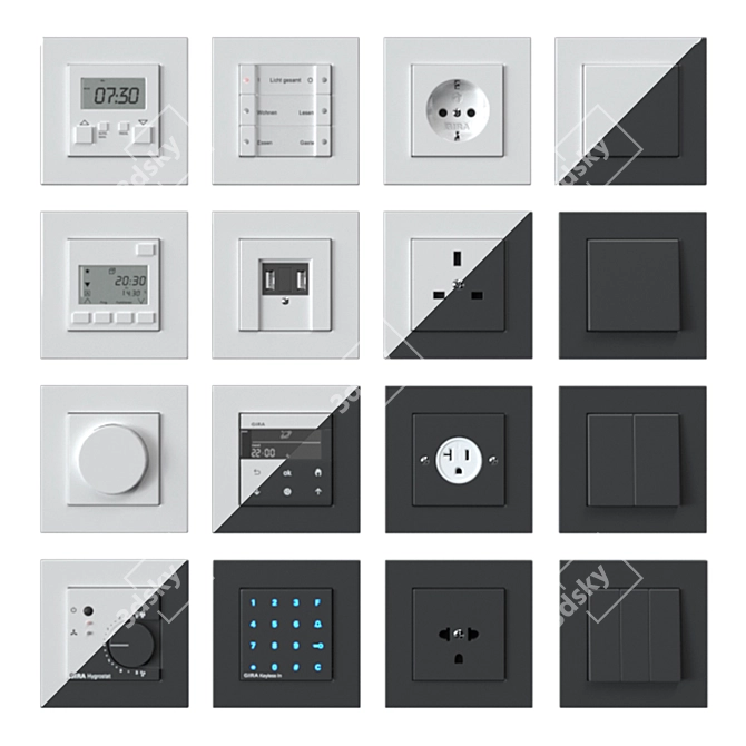 Gira E2 Flat Installation Set - Smart Switches, Outlets, and Electronics 3D model image 2