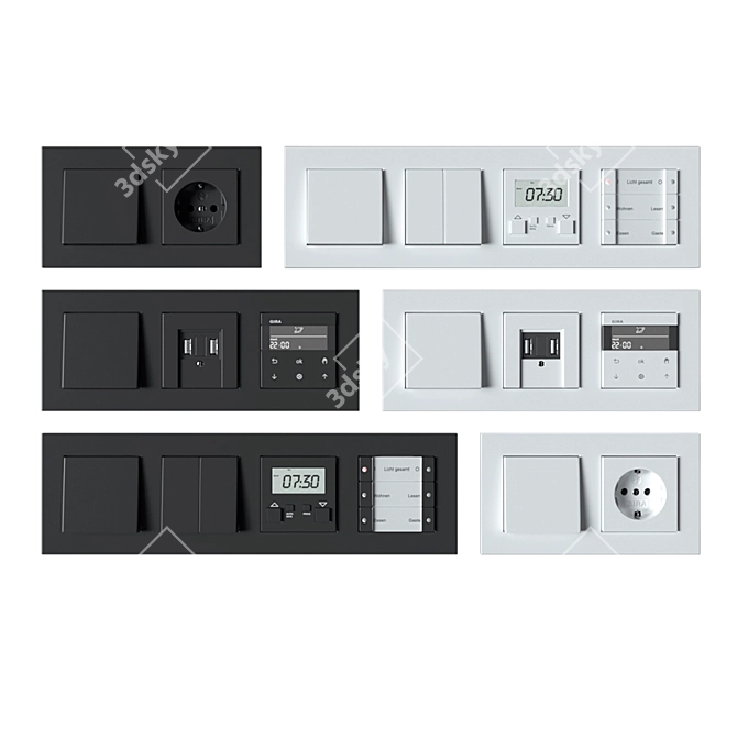 Gira E2 Flat Installation Set - Smart Switches, Outlets, and Electronics 3D model image 4