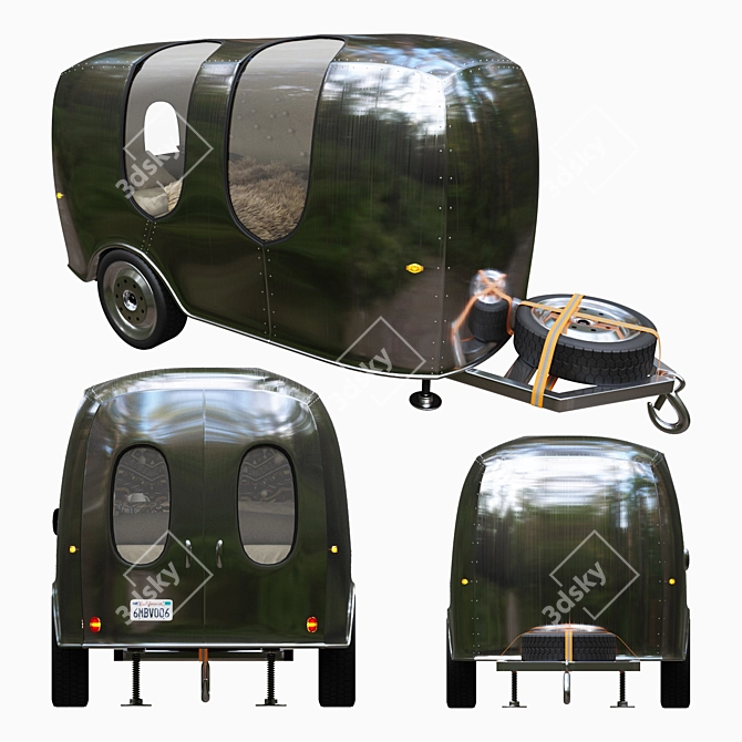 Compact Camping Trailer: Portable and Stylish 3D model image 1