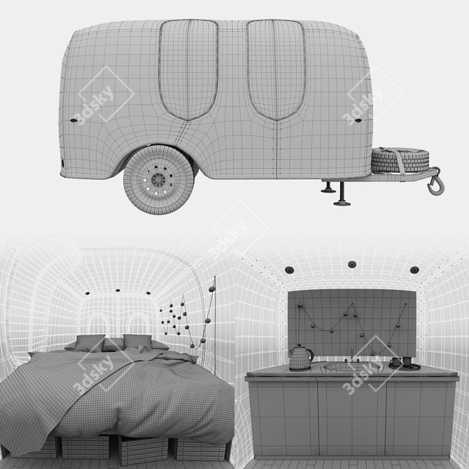 Compact Camping Trailer: Portable and Stylish 3D model image 5