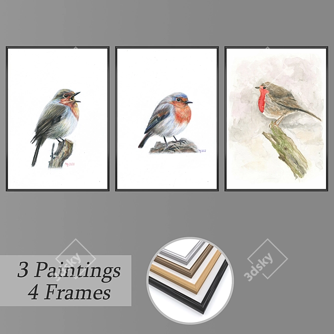 Elegant Wall Art Set with Versatile Frames 3D model image 1