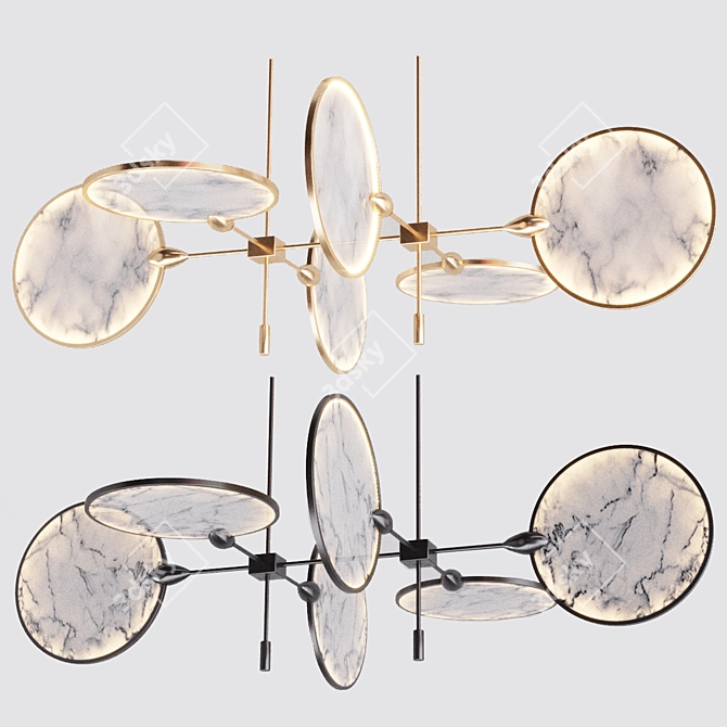 Nebula Chandelier: Elegant Brass/Black Lighting 3D model image 2