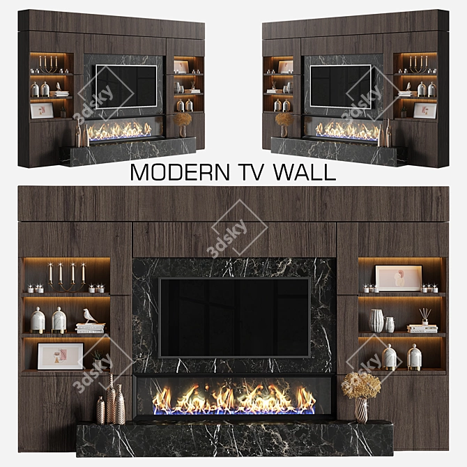 Sleek TV Wall 2015 3D model image 1