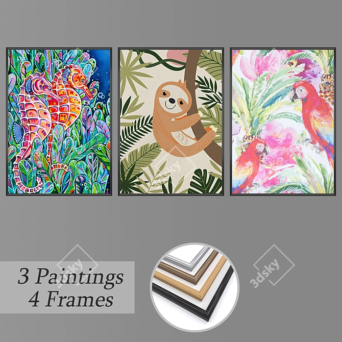 Elegant Wall Art Set with Multiple Frames 3D model image 1