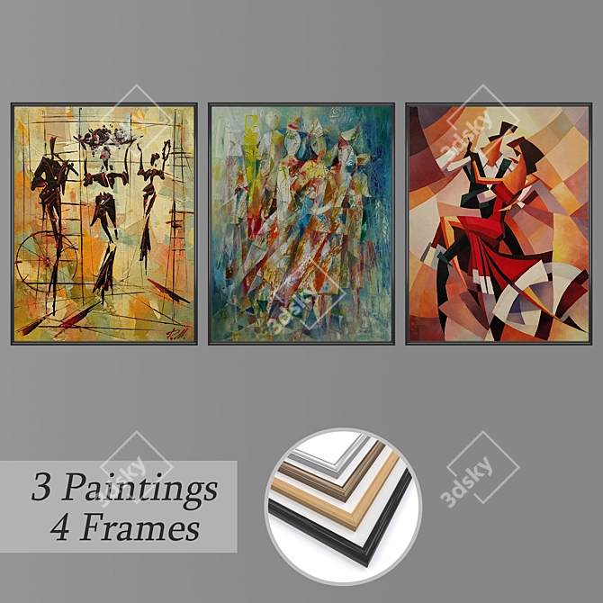 Artistic Trio: Paintings & Frames 3D model image 1