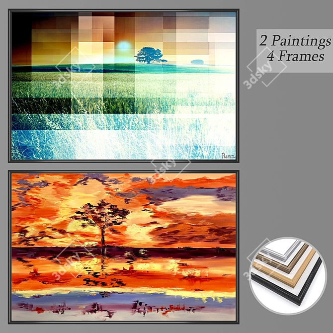 Versatile Set: 2 Wall Paintings with 4 Frame Options 3D model image 1
