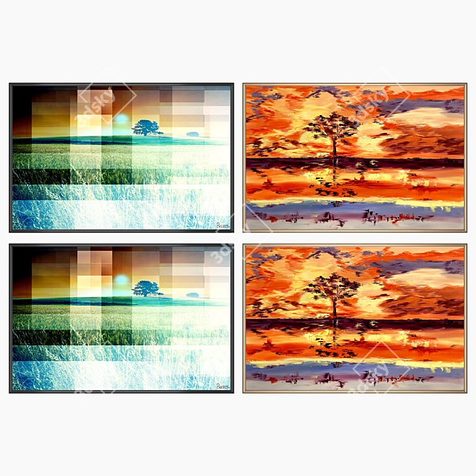 Versatile Set: 2 Wall Paintings with 4 Frame Options 3D model image 2