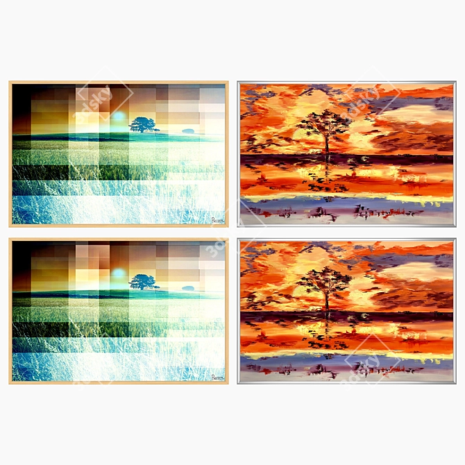 Versatile Set: 2 Wall Paintings with 4 Frame Options 3D model image 3