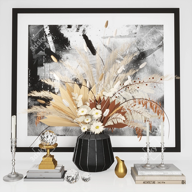 Elegant Decor Set with Vases, Flowers, and Art 3D model image 1