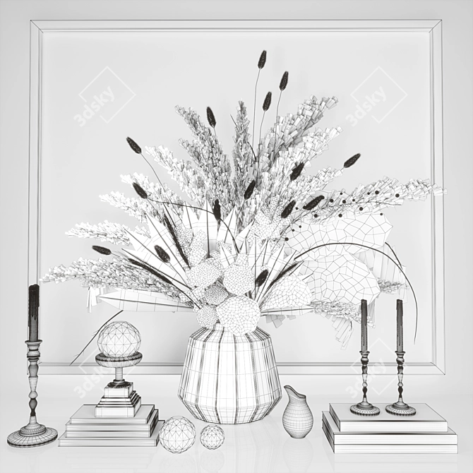 Elegant Decor Set with Vases, Flowers, and Art 3D model image 5