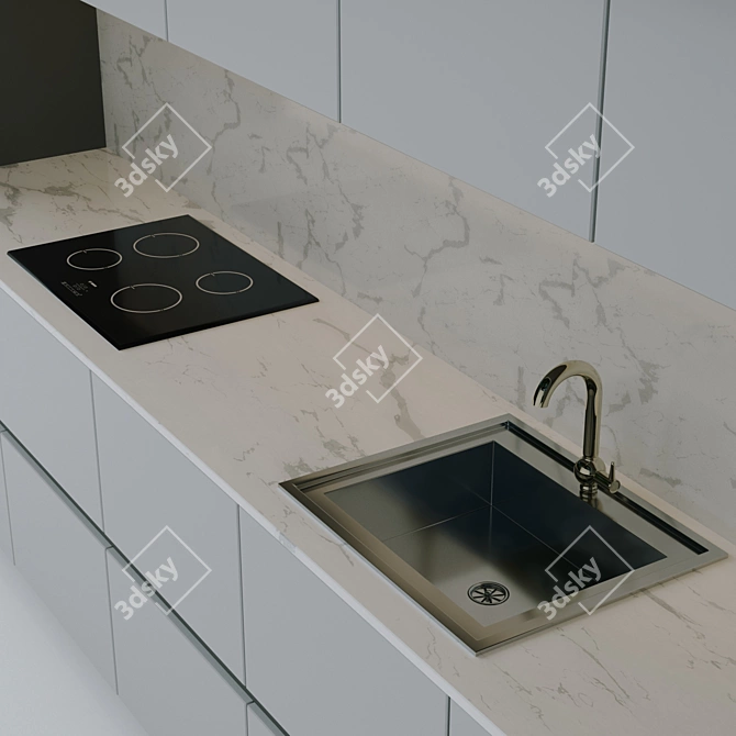 Sleek Kitchen Design with Sink, Faucet, and Oven 3D model image 3