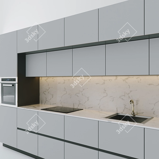 Sleek Kitchen Design with Sink, Faucet, and Oven 3D model image 4