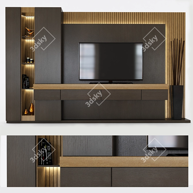 Modern TV Shelf Set with 55" TV 3D model image 1