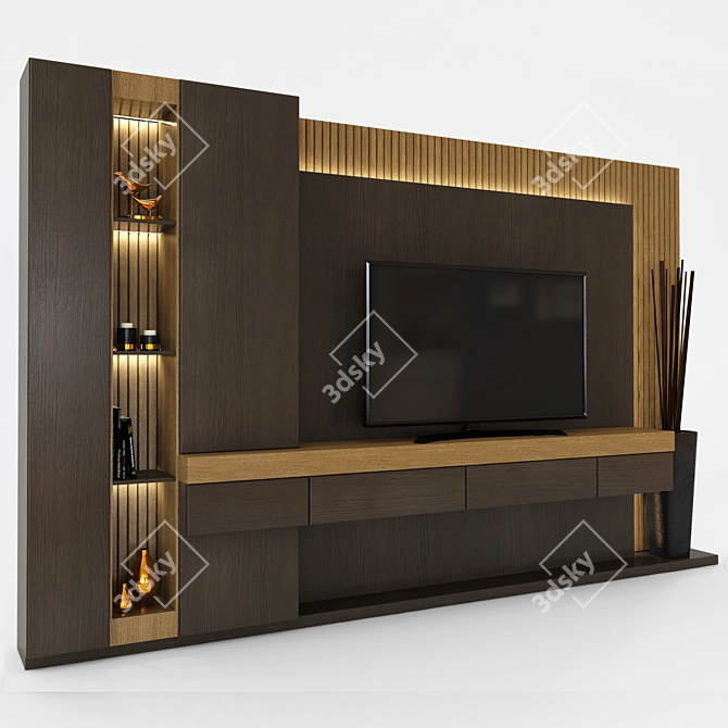 Modern TV Shelf Set with 55" TV 3D model image 2