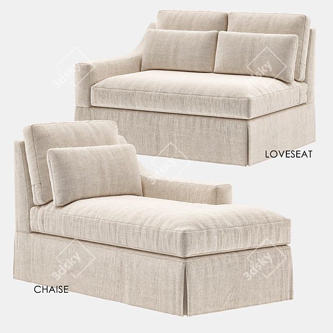 Sloped Arm Slipcovered Chaise Sectional 3D model image 3