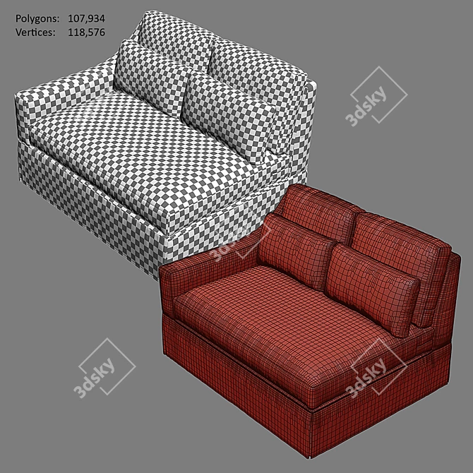 Sloped Arm Slipcovered Chaise Sectional 3D model image 4