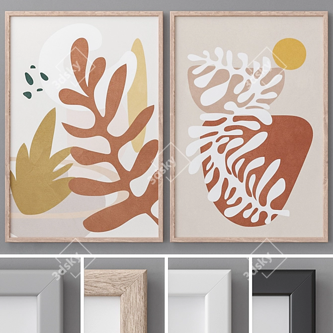 Modern Abstract Wall Art: Set of 2 Paintings 3D model image 1