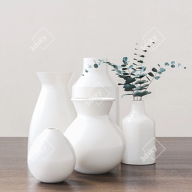 Eucalyptus Branch Ceramic Vases 3D model image 1