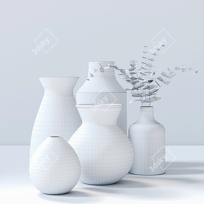 Eucalyptus Branch Ceramic Vases 3D model image 2
