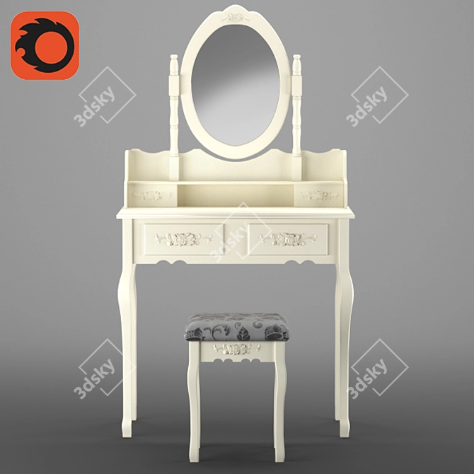 Elegant Vanity Set: Mirror & Stool 3D model image 1
