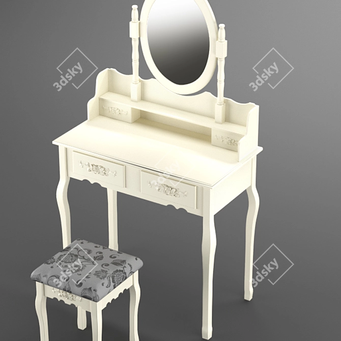 Elegant Vanity Set: Mirror & Stool 3D model image 5