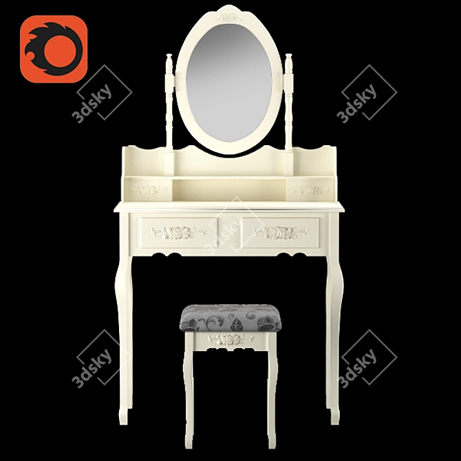 Elegant Vanity Set: Mirror & Stool 3D model image 6