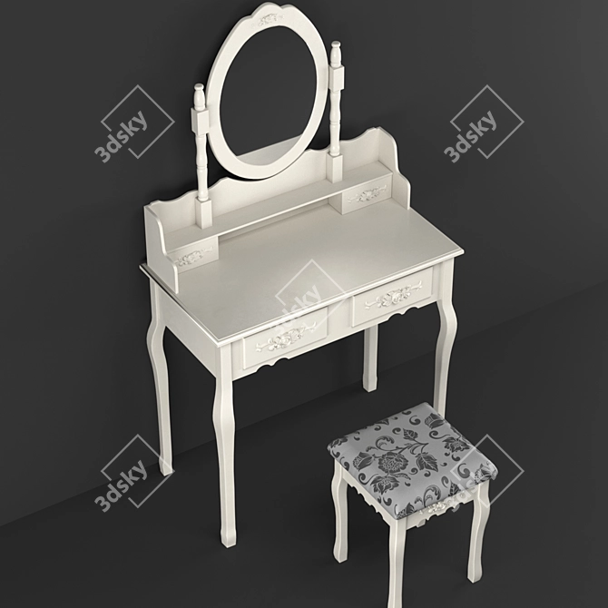 Elegant Vanity Set: Mirror & Stool 3D model image 10