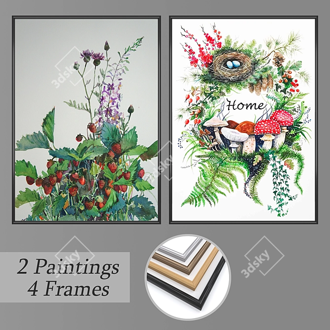 Modern Wall Art Set with Varied Frames 3D model image 1