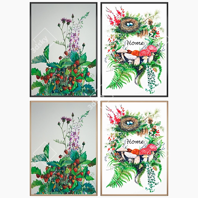 Modern Wall Art Set with Varied Frames 3D model image 2