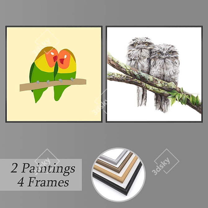 Versatile Set of 2 Wall Paintings 3D model image 1