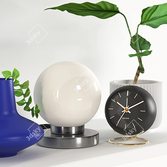 Elegant Decor Set: WMF Basket, Alarm Clock Globe, Georg Jensen Vase & Bedside Lamp 3D model image 2