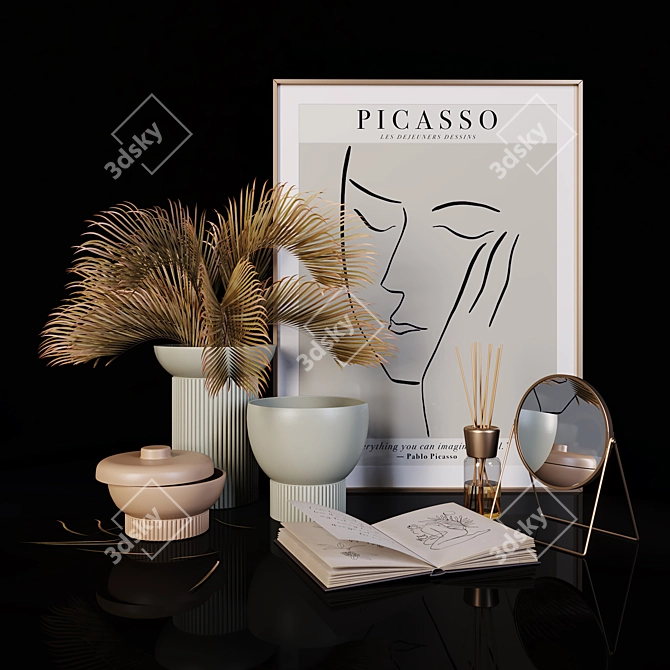 Autumn Vibes Decor Set: Picasso Print, Vases, Palm Branches 3D model image 1