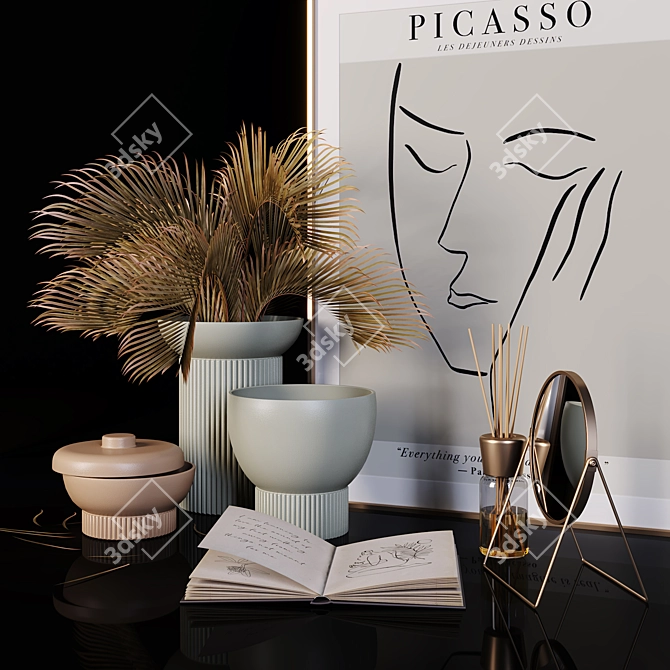 Autumn Vibes Decor Set: Picasso Print, Vases, Palm Branches 3D model image 2