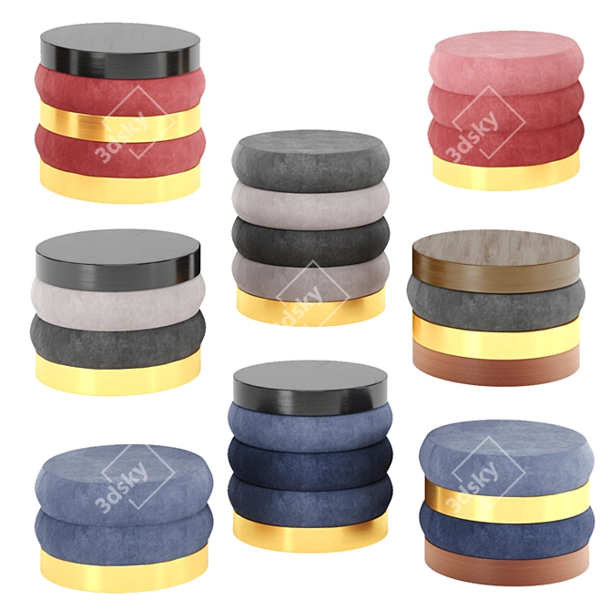 Adjustable Color Velvet Poufs 3D model image 1