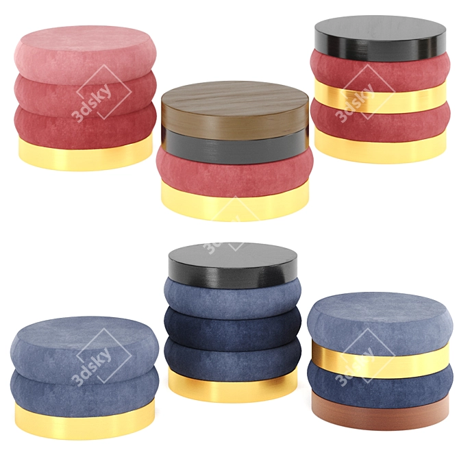 Adjustable Color Velvet Poufs 3D model image 2