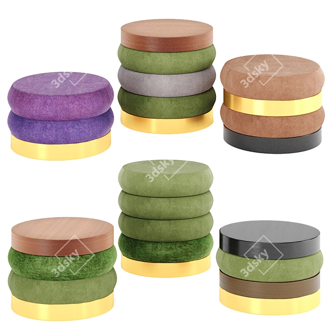 Adjustable Color Velvet Poufs 3D model image 3