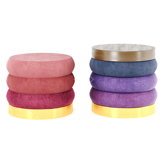 Adjustable Color Velvet Poufs 3D model image 4