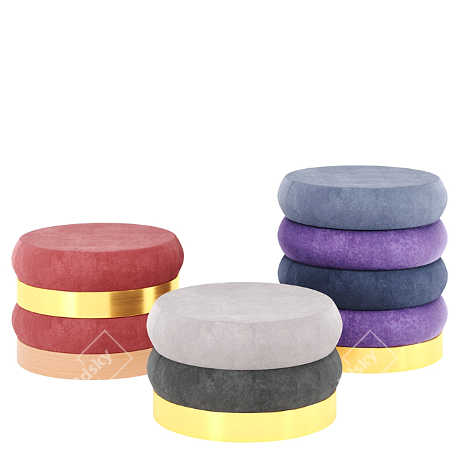 Adjustable Color Velvet Poufs 3D model image 5