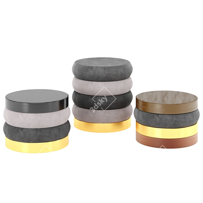 Adjustable Color Velvet Poufs 3D model image 6