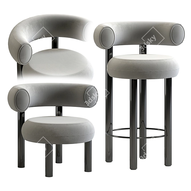 Stylish Tom Dixon Fat Lounge & Stool 3D model image 1