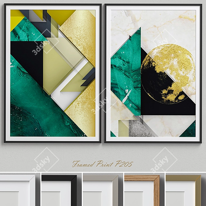 Modern Green and Gold Framed Prints 3D model image 1