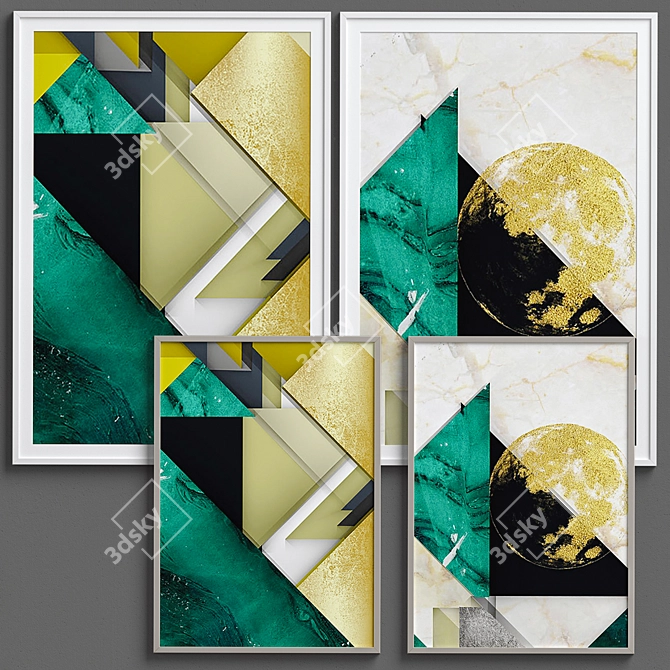 Modern Green and Gold Framed Prints 3D model image 2