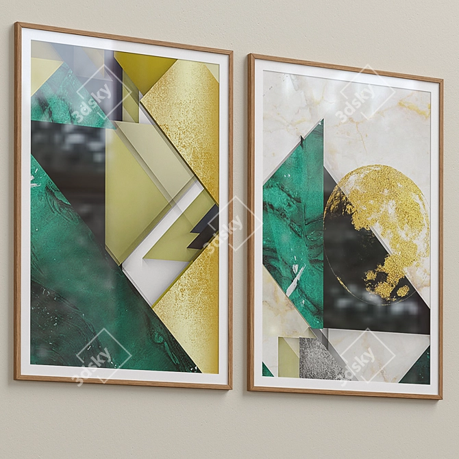 Modern Green and Gold Framed Prints 3D model image 3