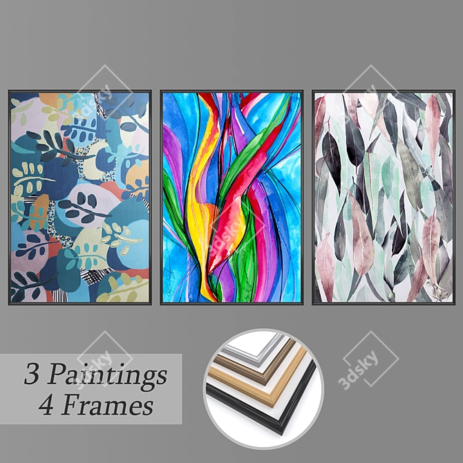 Artful Trio: Set of Wall Paintings 3D model image 1