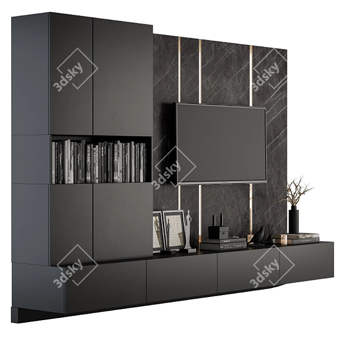 Elegant Black Marble TV Wall 3D model image 2