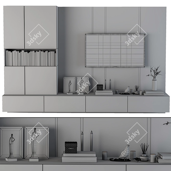 Elegant Black Marble TV Wall 3D model image 5