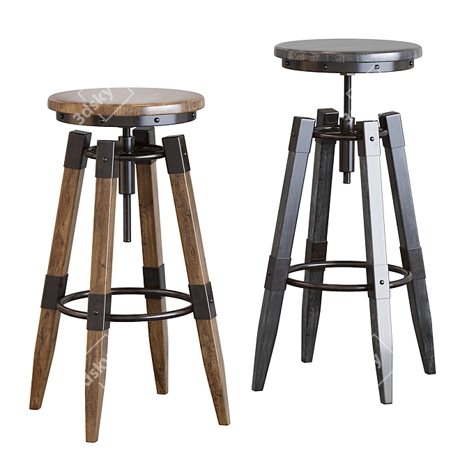 Industrial Vintage Metal Bar Stool 3D model image 1